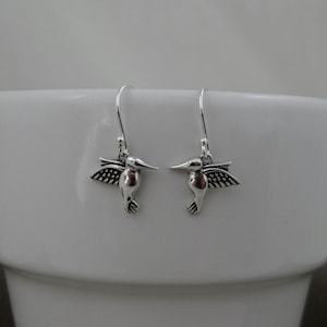 Hummingbird Sterling Silver Dangle Earrings, Hummingbird Earrings, Bird Earrings, Nature Earrings, Tiny Bird Earrings, Gift for Her