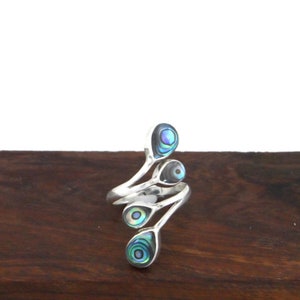 Abalone Ring in Sterling Silver, Abalone Silver Ring, Paua Shell Ring, Peacock Jewelry, Delicate Jewelry, Gift for Her, Boho Jewelry