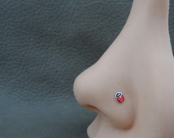Tiny Lady Bug Nose Stud in Sterling Silver, Ladybug Nose Stud, Ladybug Jewelry, Silver Nose Stud, Tiny Nose Stud, Body Piercing