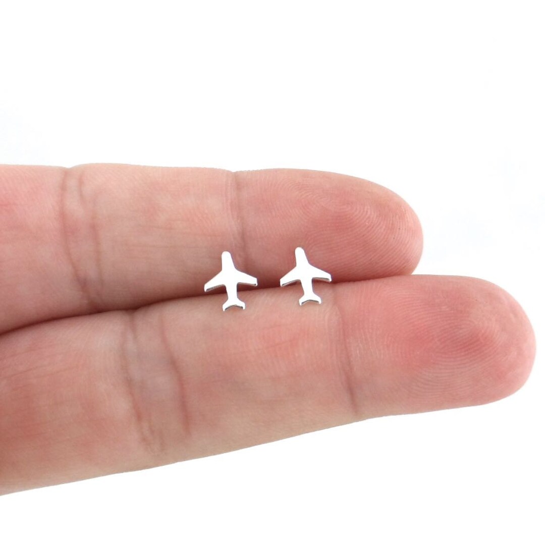 Tiny Airplane Earrings in Sterling Silver,airplane Earrings, Plane