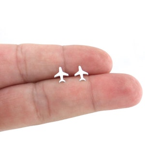 Tiny Airplane Earrings in Sterling Silver,Airplane Earrings, Plane Earrings, Silver Plane Earrings, Dainty Earrings, Kids Earrings