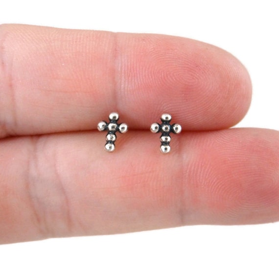 Cross Earrings in Sterling Silver, Cross Earrings, Religious Earrings, Silver Cross Studs, Baptism Jewelry, Kids Earrings, Dainty Studs