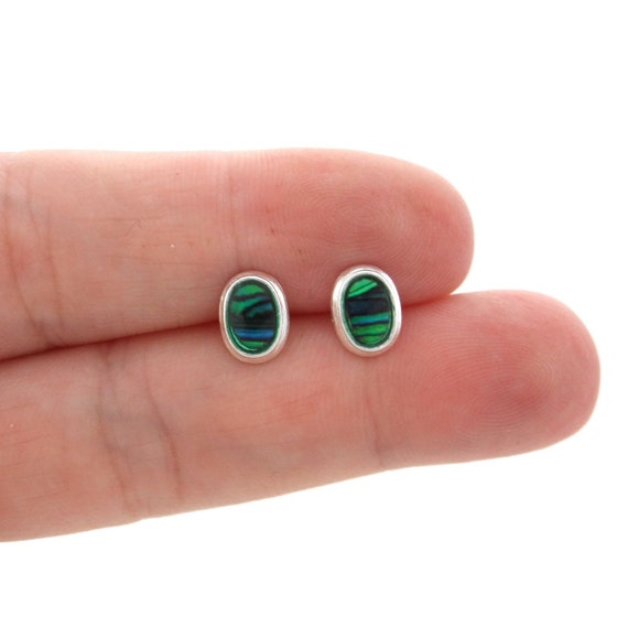 Very Small Abalone Oval 925 Sterling Silver Stud Earrings Very Small Abalone Oval 925 Sterling Silver Stud Earrings