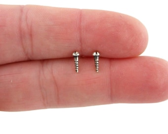 Tiny Screw Earrings in Sterling Silver , Screw Earrings, Tool Earrings, Flathead Screw Studs, Gift for Him, Tiny Earrings,Silver Studs