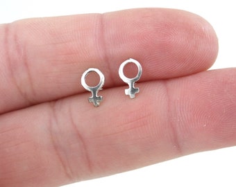 ¡VENTA! Pendientes de símbolo femenino en plata de ley, tachuelas de género, tachuelas de símbolo femenino de plata, aretes femeninos, tachuelas diminutas, tachuelas de ley