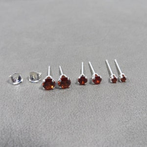 Garnet Sterling Silver Stud Earrings, Garnet Studs, January Birthstone, 2mm Studs, 3mm Studs, 4mm Studs, Gemstone Earrings