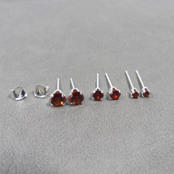 Garnet Sterling Silver Stud Earrings, Garnet Studs, January Birthstone, 2mm Studs, 3mm Studs, 4mm Studs, Gemstone Earrings, Dainty Earrings