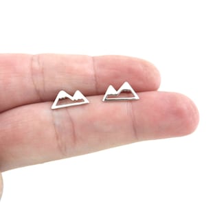 Mountain Earrings in Sterling Silver, Snow Capped Mountain Earrings, Mountain Studs, Sterling Silver Mountain, Outdoor Earrings