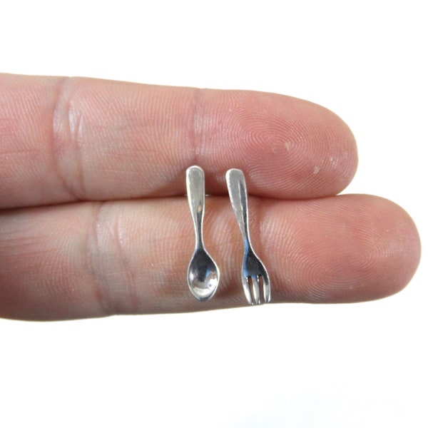 Sterling Silver Fork & Spoon Earrings, Fork Silver Earrings, Silver Earrings, Fork Spoon Studs, Cutlery Earrings, Dainty Earrings