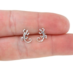 Tiny Lizard Earrings in Sterling Silver, Gecko Studs, Silver Lizard Stud, Multiple Piercings, Tiny Lizard Studs, Animal Earrings