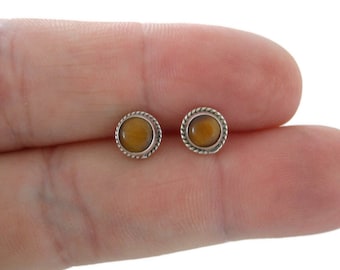Tigers Eye Earrings in Sterling Silver, Tigers Eye Earrings, Gemstone Earrings, Minimalist Earrings, Dainty Earrings, Tigers Eye Jewelry