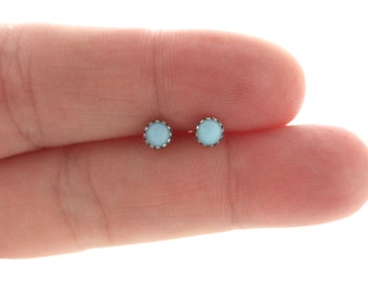 Blue Studs in Sterling Silver, Blue Glass Stud Earrings, 4mm Earrings, Sterling Silver Pale Blue Earrings, Minimalist Studs, Boho Earrings