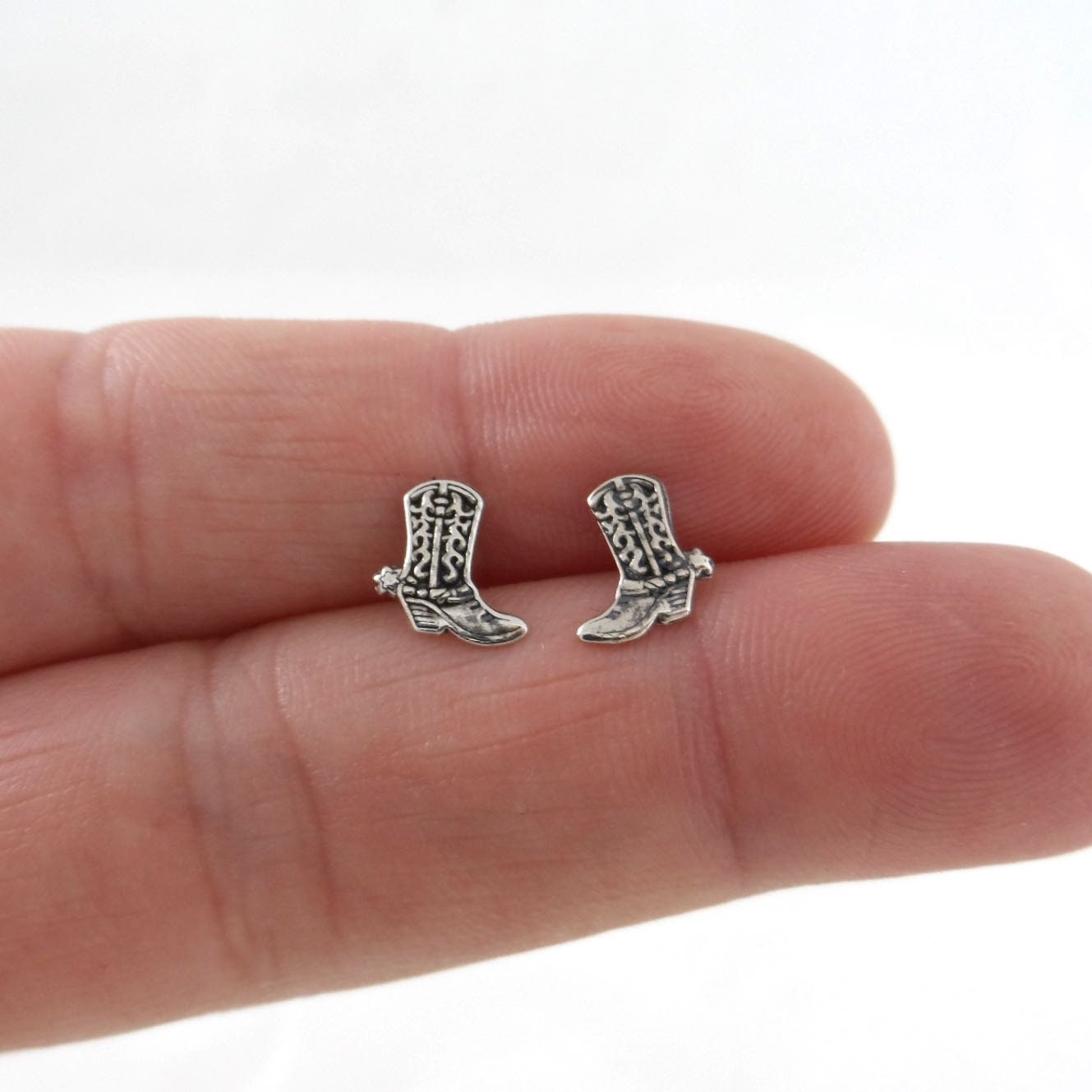 Cowboy Boot Earrings in Sterling Silver, Boot Earrings, Cowboy Boot Studs, Western Earrings, Cowgirl Earrings, Western Jewelry, Gift for Her