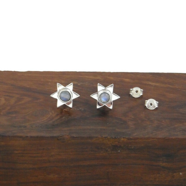 Moonstone Star Earrings in Sterling Silver, Moonstone Earrings, Star Earrings, Celestial Earrings, Moonstone Studs, Gemstone Earrings,