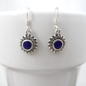 Lapis Sunflower Earrings in Sterling Silver, Sunflower Earrings, Flower Earrings, Flower Earrings, Lapis Earrings, Gift for Her