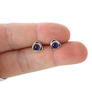 Amethyst Triangle Earrings in Sterling Silver,Amethyst Earrings, Amethyst Silver Studs, Amethyst Jewelry,Gemstone Studs,Gift for Her