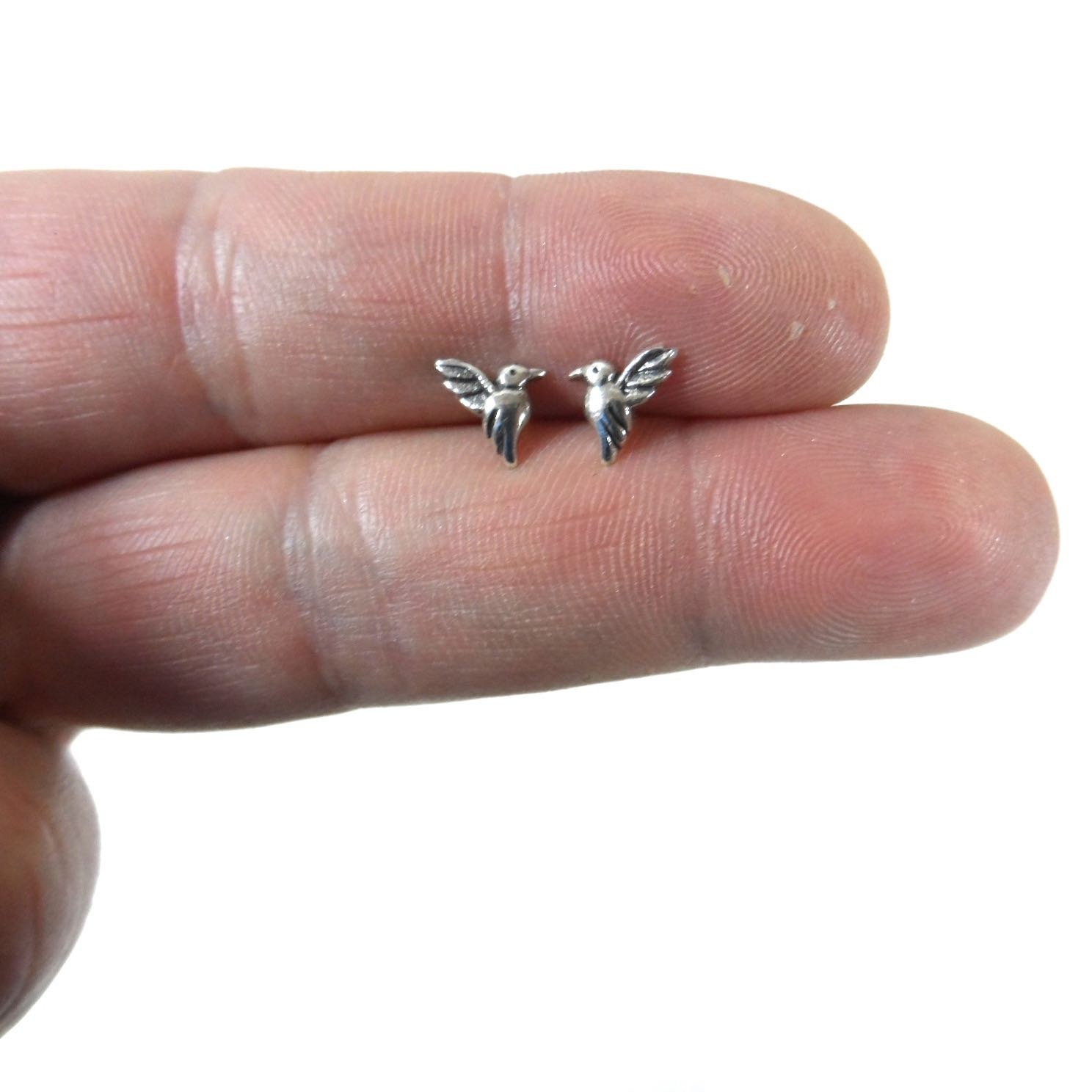 Tiny Hummingbird Sterling Silver Studs, Hummingbird Earrings, Kids Earrings, Tiny Studs, Bird Studs, Minimalist Earring, Dainty Earrings