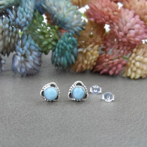 Larimar örhängen i sterlingsilver, Larimar örhängen, ädelstensörhängen, 5 mm örhängen, Larimar örhängen, Larimar smycken bild 2