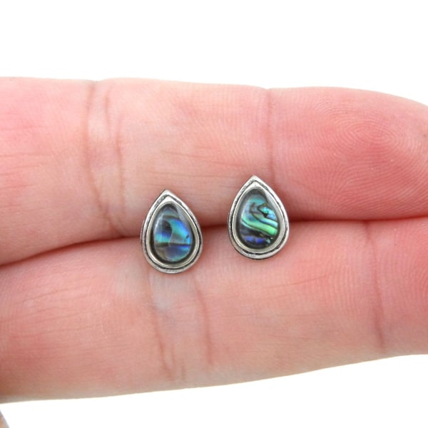 Abalone Teardrop Earrings in Sterling Silver, Abalone Stud Earrings, Paua Stud Earrings, Abalone Earrings, Dainty Earrings, Boho Studs