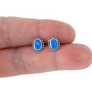 Opal Earrings in Sterling Silver, Opal Earrings, Opal Studs,  Circle Studs, Tiny Opal Studs, Dainty Earrings, Oval Opal Studs