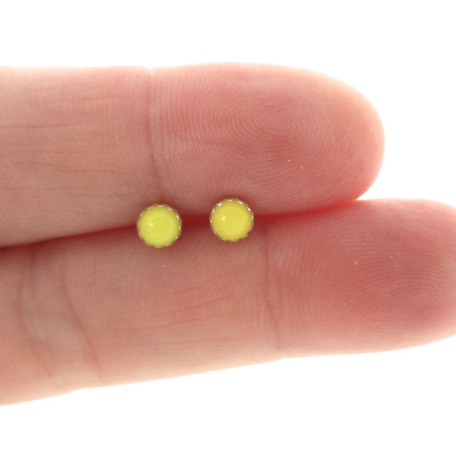 Yellow Studs in Sterling Silver Yellow Glass Stud Earrings Etsy