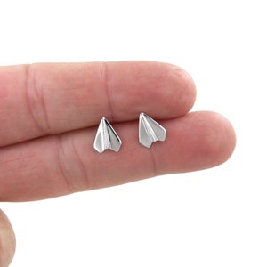 Paper Airplane Stud Earrings in Sterling Silver, Paper Airplane Earrings, Plane Earrings, Silver Plane Earrings, Dainty Earrings