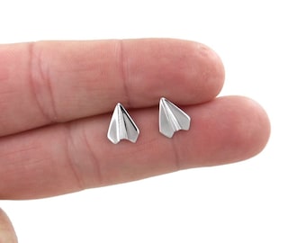 Paper Airplane Stud Earrings in Sterling Silver, Paper Airplane Earrings, Plane Earrings, Silver Plane Earrings, Dainty Earrings