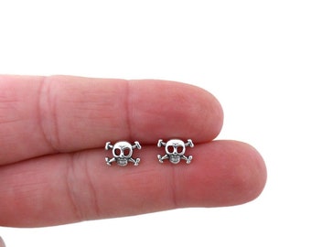 Skull & Crossbones Earrings in Sterling Silver, Skull Earrings, Silver Skull Earrings, Skull Studs, Skull Studs, Halloween Earrings