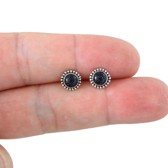 Black Aventurine 7mm Earrings in Sterling Silver, Aventurine Earrings, Gift For Her, Minimalist Earrings, Aventurine Stone Studs