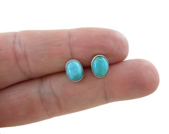 Turquoise Stud Earrings in Sterling Silver, Turquoise Earrings, Oval Earrings, Cowgirl Earrings Turquoise Studs, Southwest Jewelry