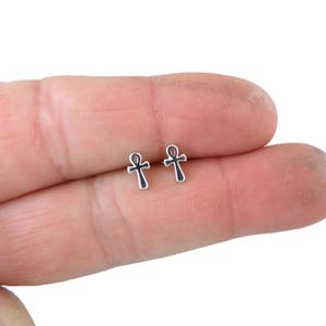 Ankh Sterling Silver Stud Earrings, Ankh Earrings, Ankh Cross Earrings, Silver Ankh Studs, Dainty Earrings, Kids Earrings, Dainty Studs