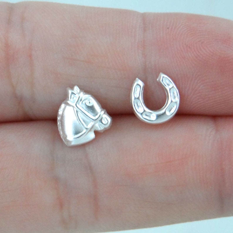 Horse & Horseshoe Earrings in Sterling Silver Horse Studs Etsy