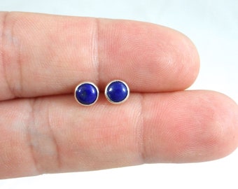 Lapis Stud Earrings in Sterling Silver, Lapis Earrings, 5mm Earrings, Lapis Jewelry, Minimalist Earrings, Dainty Earrings, Blue Stone Studs