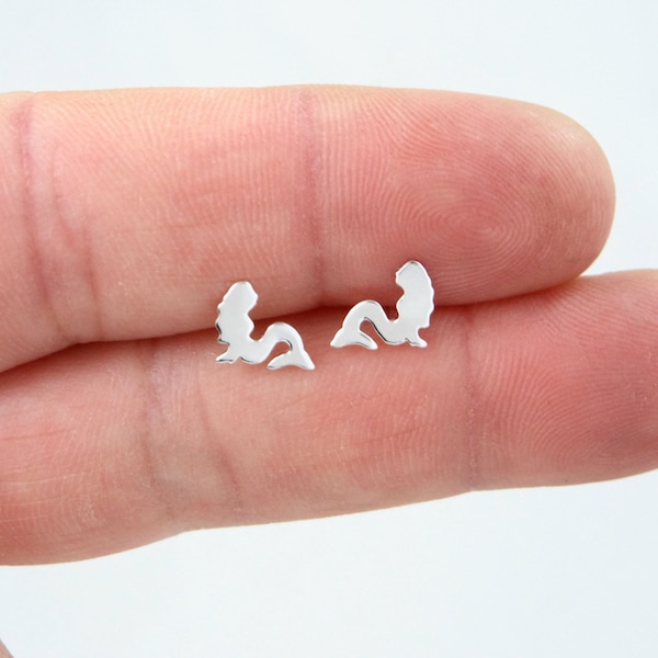 Mermaid Earrings in Sterling Silver, Mermaid Earrings, Beach Studs, Beach Earrings, Ocean Earrings, Small Silver Studs,Ocean Jewelry