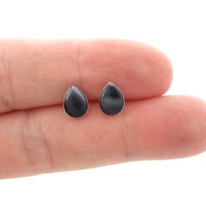 Black Shell Sterling Silver Earrings, Teardrop Stud Earrings, Stud Earrings, Black Shell Earrings, Dainty Earrings, Boho Studs, Gift for Her