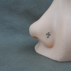 May include: Silver nose ring with an ankh charm.