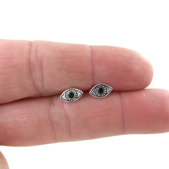 Evil Eye Stud Earrings in Sterling Silver, Mood Earrings, Egyptian