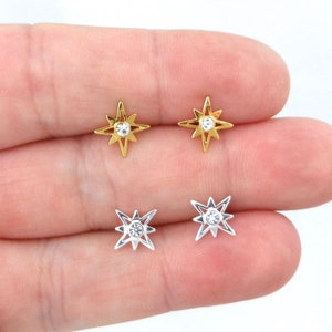Pendientes de estrella en plata de ley, pendientes de estrella del norte, pendientes de estrella, pendientes de estrella dorada, pendientes de plata de ley, pendientes delicados,
