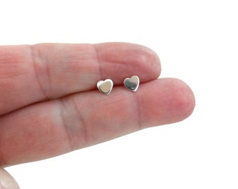 Heart Earrings in Sterling Silver, 5mm Heart Earrings, Dainty Studs, Heart Studs, Minimalist Earring, Dainty Earrings, Valentines Earrings