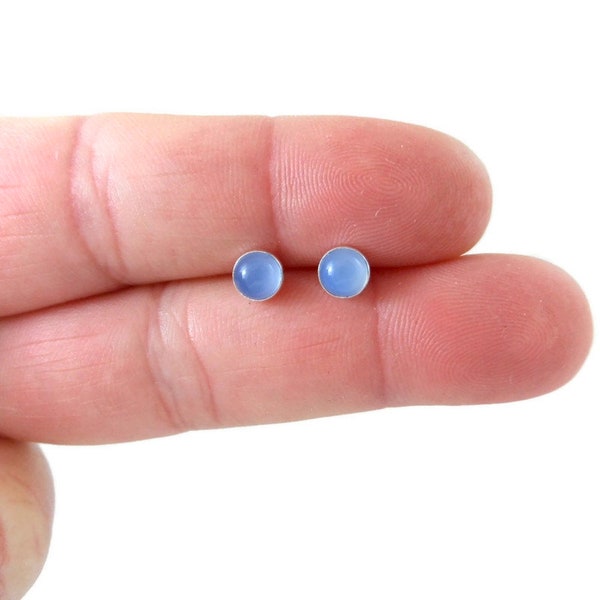 Natural Blue Chalcedony Earrings in Sterling Silver, Chalcedony Earrings, 5mm Studs, Dainty Studs, Gemstone Studs, Dainty Earrings,