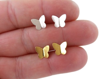 Butterfly Earrings In Sterling Silver, Butterfly Earrings, Pink Butterfly Studs, Tiny Studs, Girls Earrings, Dainty Earrings, Gift for Her