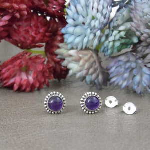 Amethyst 7mm Earrings in Sterling Silver,Amethyst Earrings, Amethyst Silver Studs, Amethyst Jewelry,Gemstone Studs,Gift for Her