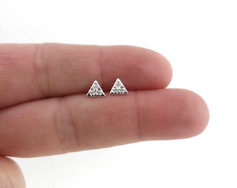 Tiny Triangle Stud Earrings in Sterling Silver, Cubic Zirconia Triangle Studs, Sterling Silver Earrings, Dainty Earrings, Tiny Stud Earrings