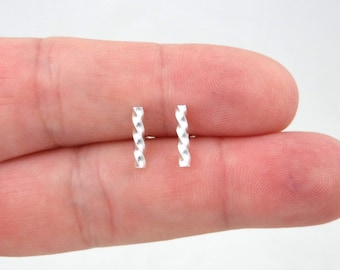 Twist Bar Stud Earrings in Sterling Silver, Bar Earrings, Tiny Silver Earrings, Tiny Studs, Cartilage Studs, Minimalist Earring
