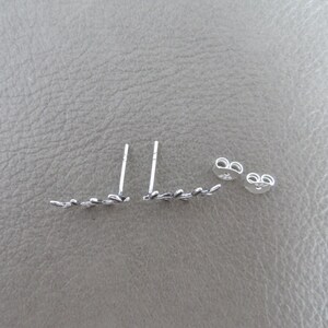 Puede incluir: Un par de pendientes de plata con un delicado dise&ntilde;o de hojas. Los pendientes se muestran con sus respaldos, que tambi&eacute;n son de plata.
