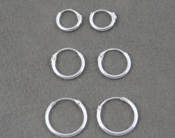 SET of 3 Pairs of Tiny Hoop Sterling Silver Earrings, Tiny Hoop Earrings, Upper Hoop Earrings, Sterling Silver Hoops, Cartilage Silver Hoop