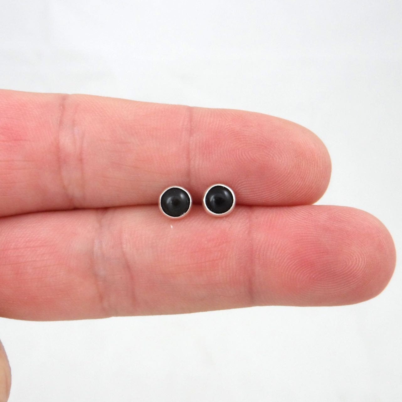 Black Onyx Studs in Sterling Silver, Onyx Stud Earrings, 5mm