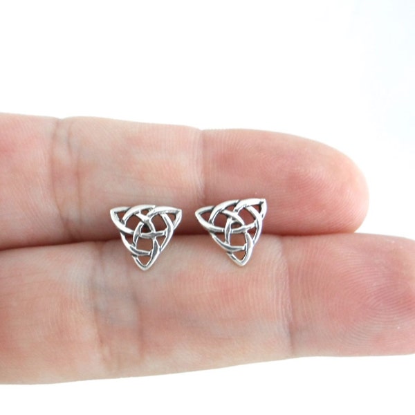 Celtic Knot Triangle Earrings in Sterling Silver, Celtic Trinity Earrings, Silver Celtic Studs, Dainty Earrings, Minimalist Earrings