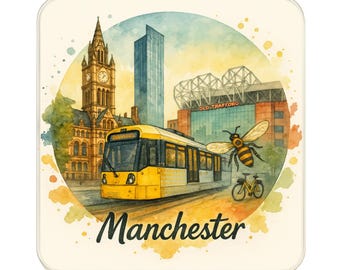 Imán para nevera de Manchester, Inglaterra, Reino Unido. Recuerdo de viaje coleccionable.