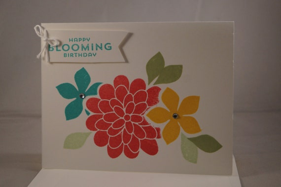 Items similar to Stampinup Handmade Birthday Card Stamped Flower Pink ...